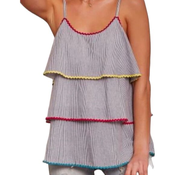 Andree By Unit Brandi Woven Tiered Rick Rack Trim Striped Tank Top Size Medium - Picture 7 of 8